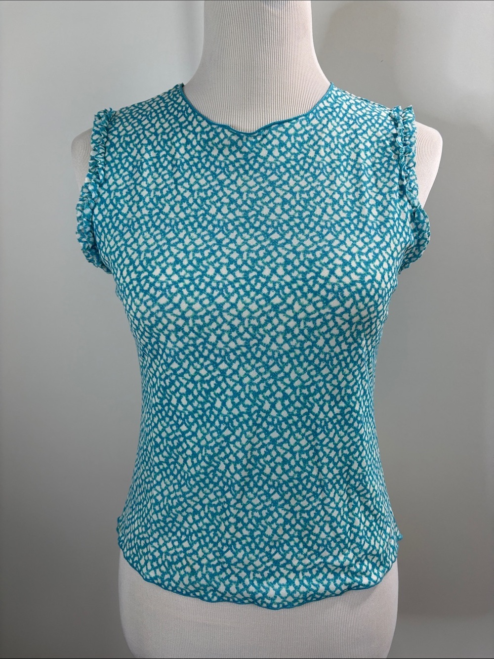 Ideology Teal and White Printed Sleeveless Tank S